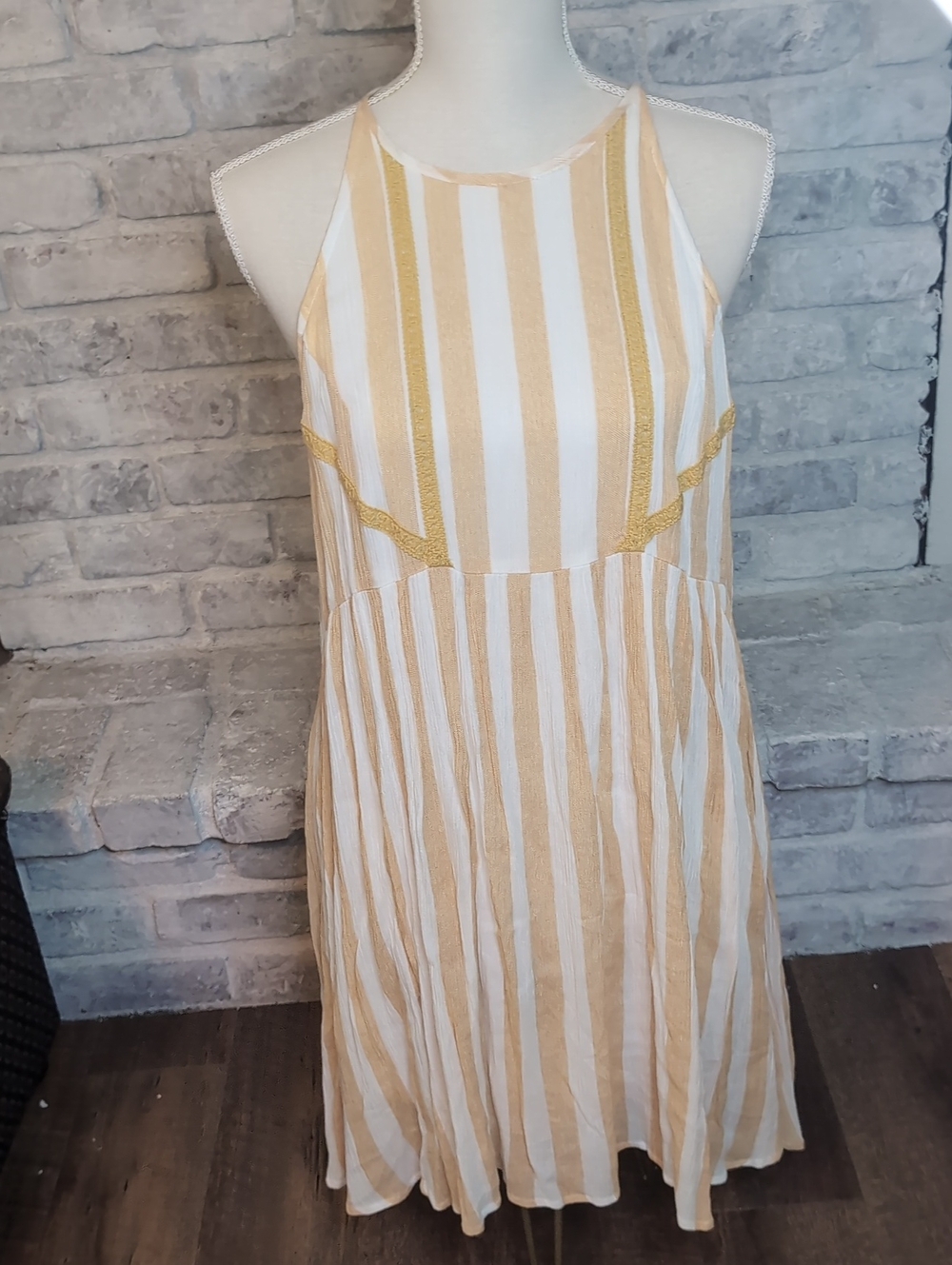 Hem & Thread Yellow and White Cotton Striped Halter Dress